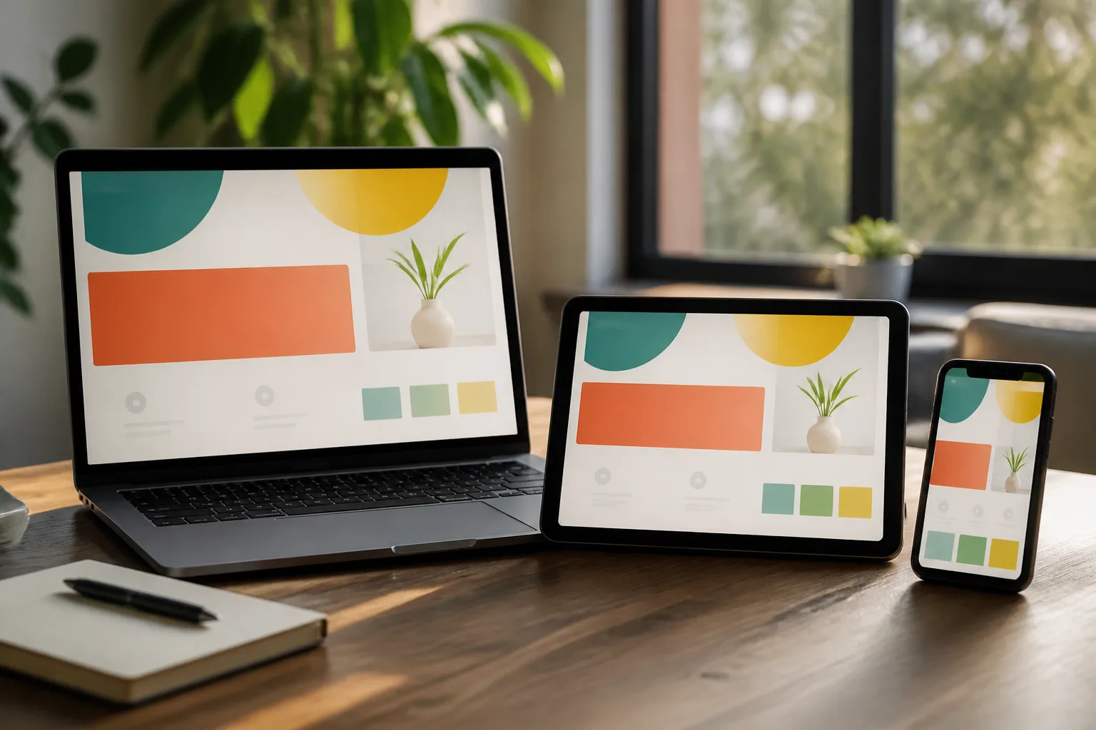 Página web mostrada en computador, tablet y celular para revisar el diseño responsive